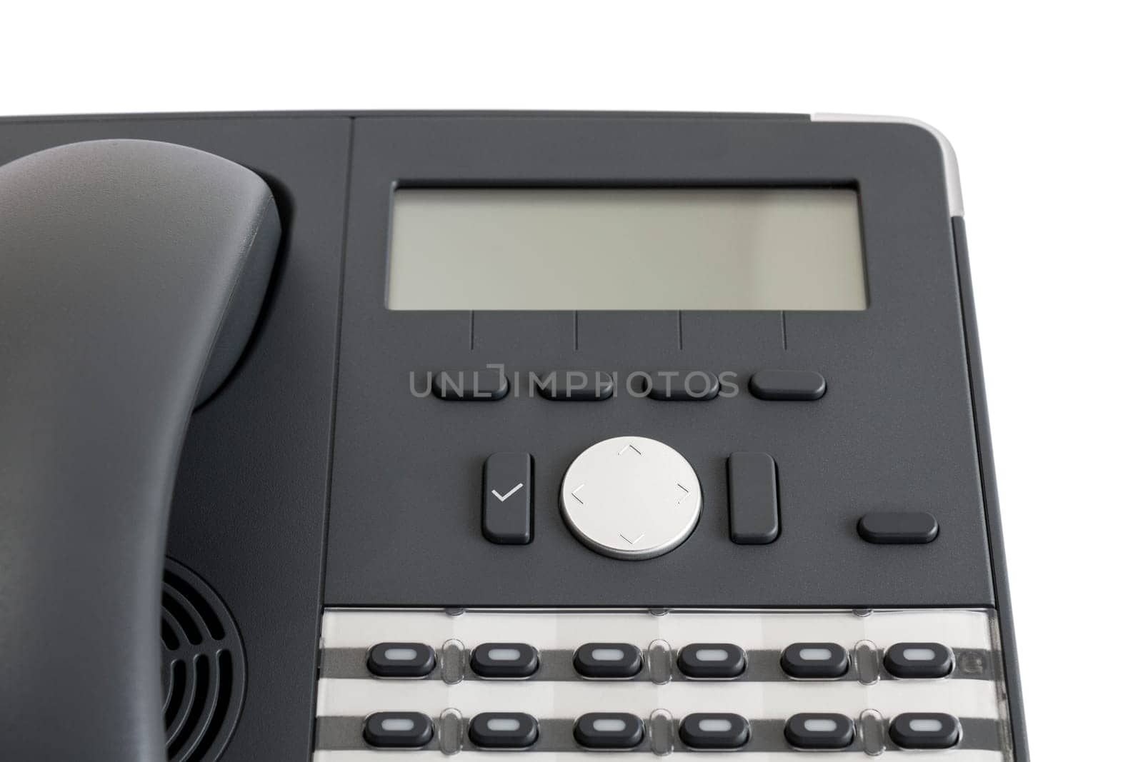 part of modern business phone isolated in white background. Close up