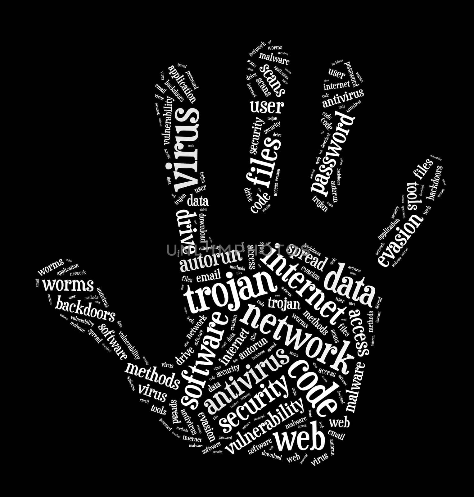 Virus word cloud concept over dark background