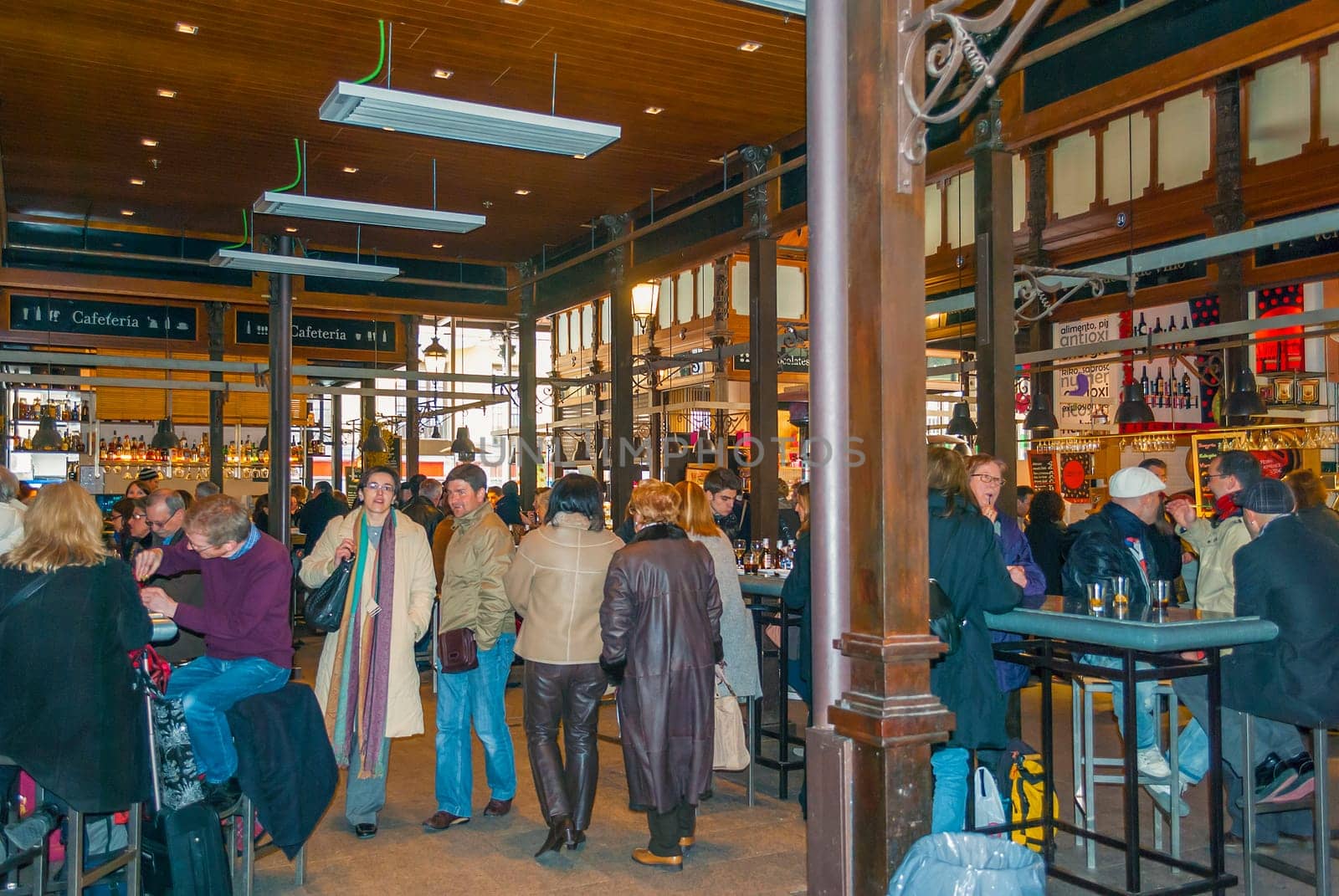 Madrid, Spain, february 26, 2010: People eat at Mercado San Miguel in Madrid.
