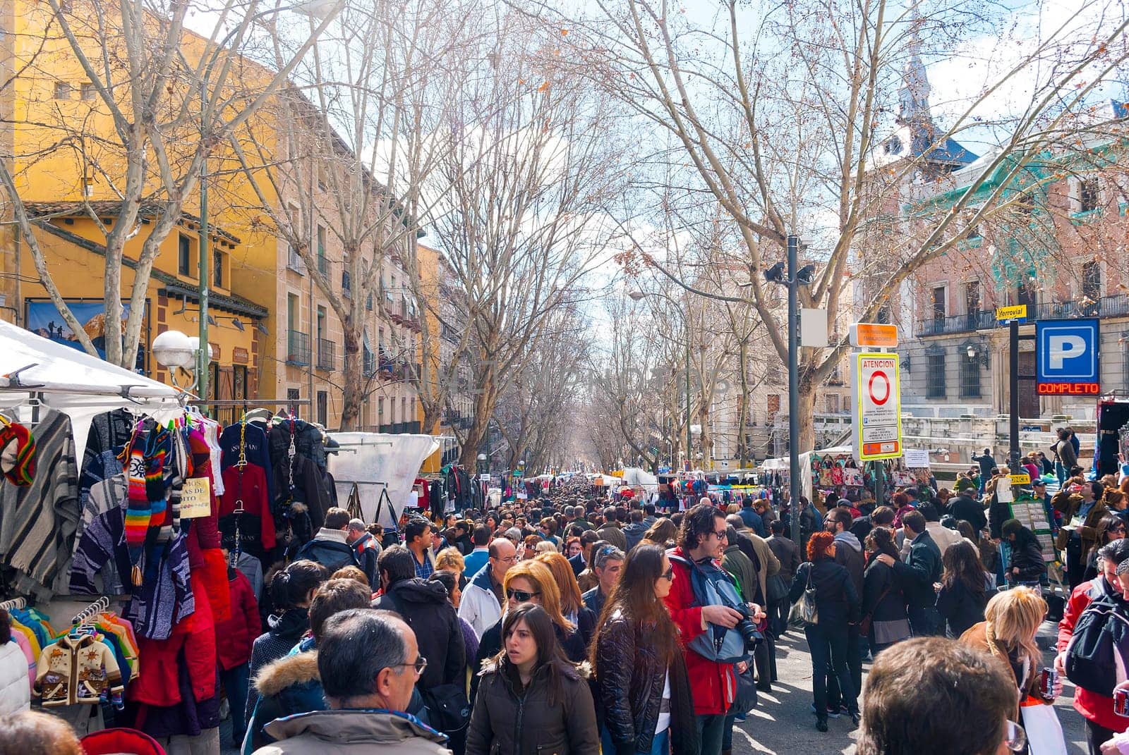 Madrid, Spain, february 28, 2010: Scene from El Rastro flea market in Madrid, Spain. El Rastro is held in La Latina neighborhood every Sunday and it’s the most important market in Madrid.