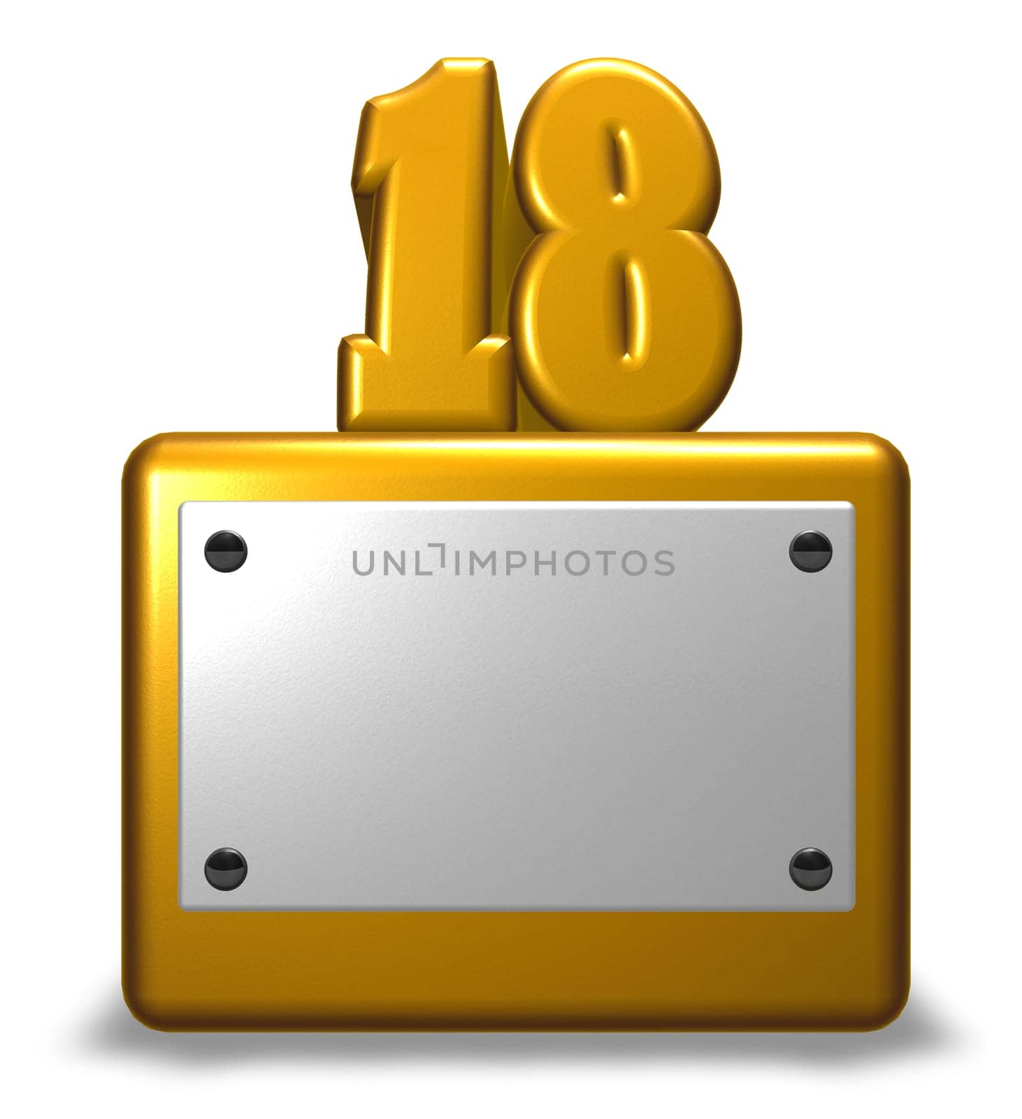 number eighteen on pedestal with empty white shield - 3d rendering