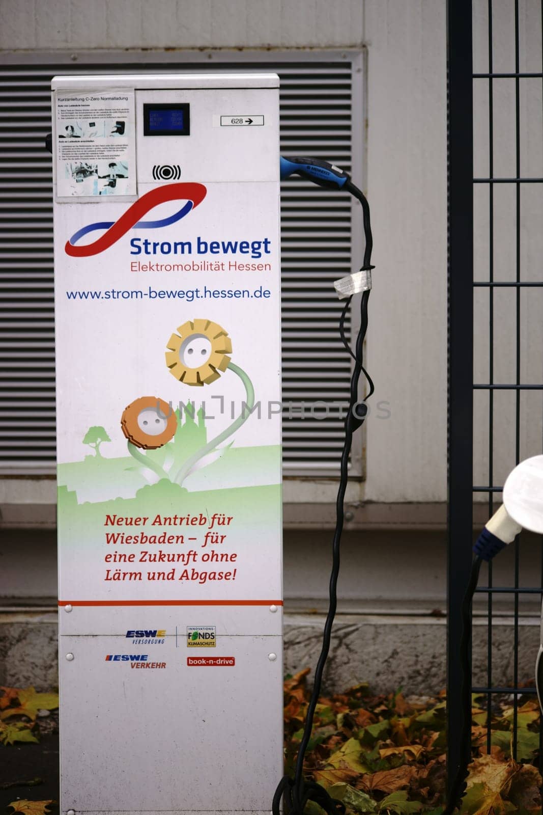 Wiesbaden,Germany - October 28,2017: A filling station for cars with electric drive and with an electric connection on October 28,2017 in Wiesbaden.
