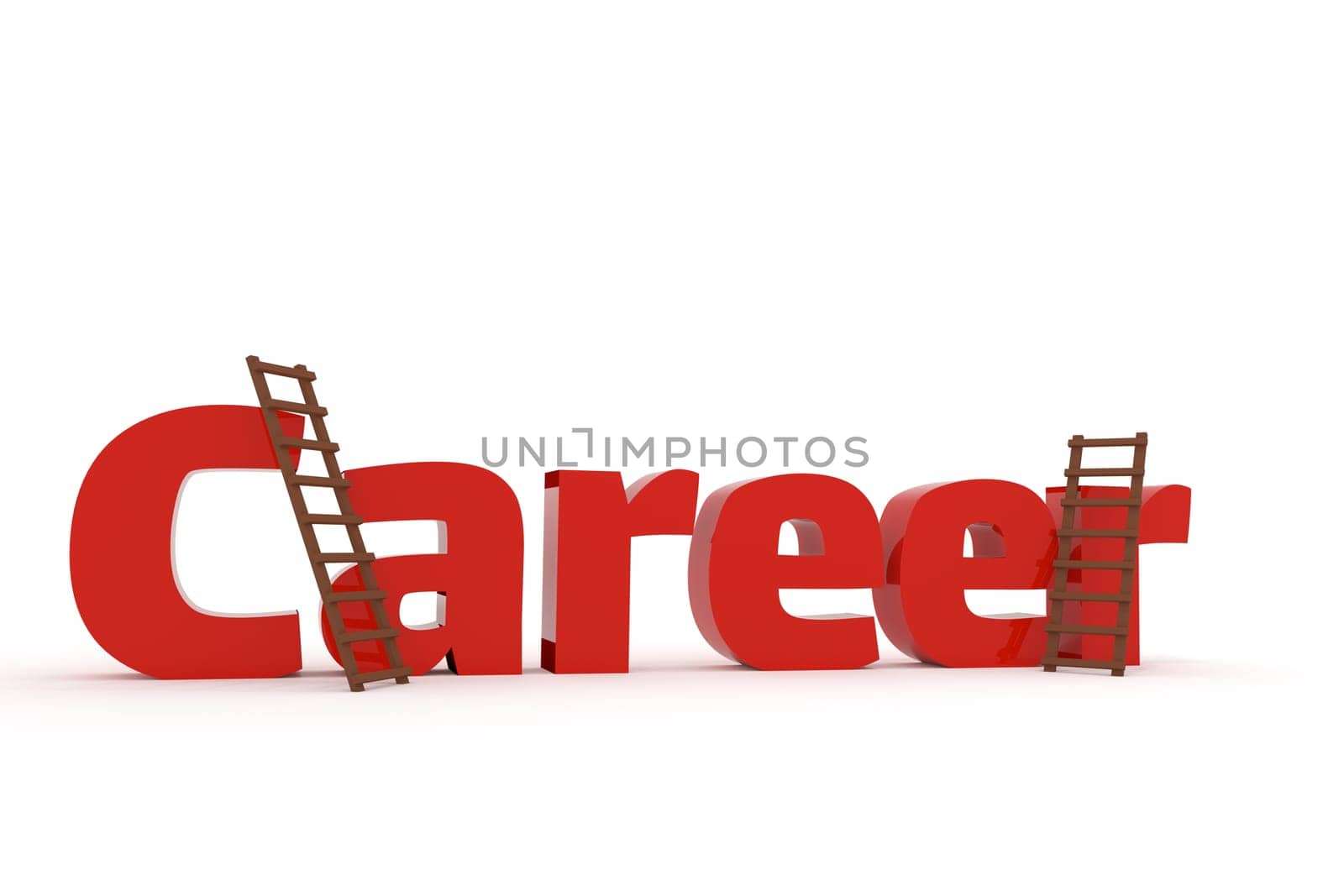 The word career with two ladders on a white background, business concept image, 3d rendering