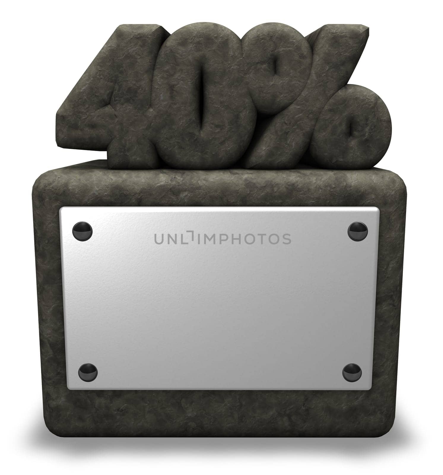 the number forty and percent sign on stone base - 3d rendering