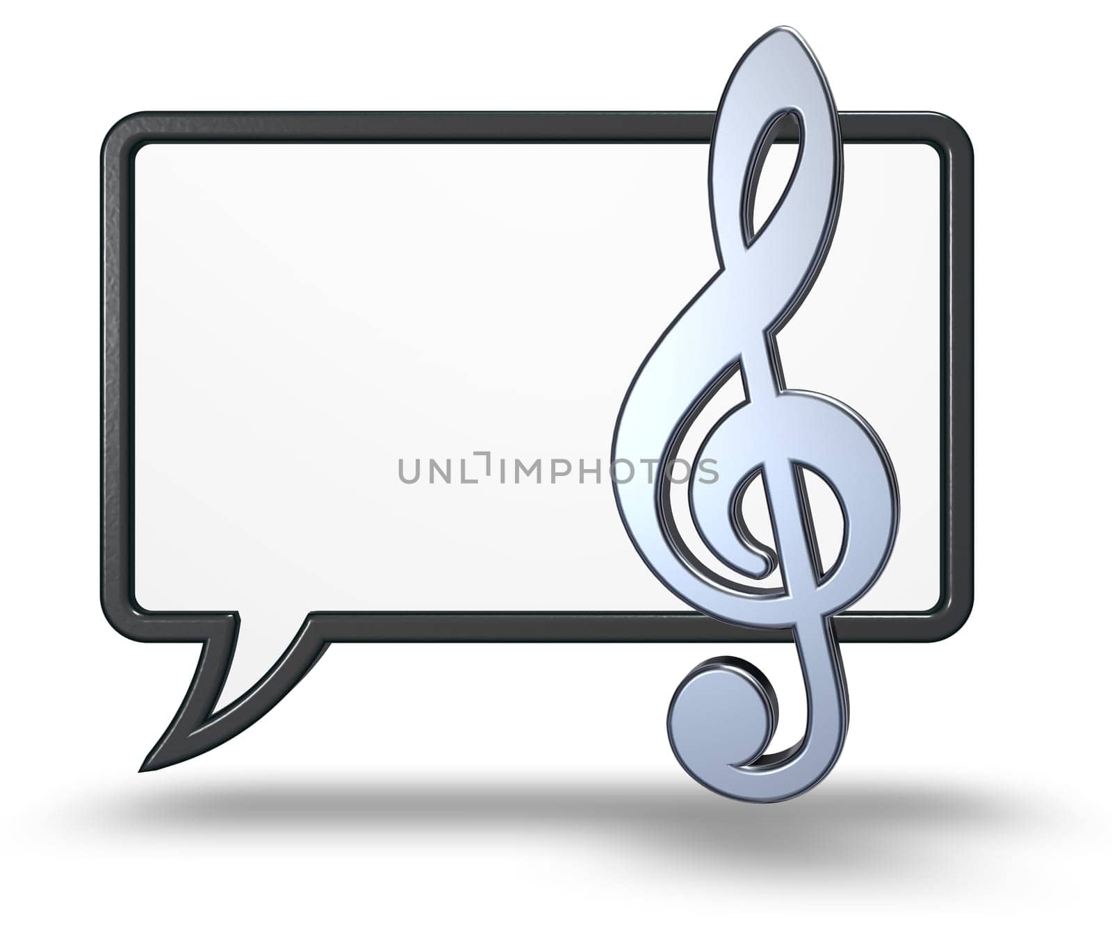 speech bubble and clef symbol on white background - 3d rendering