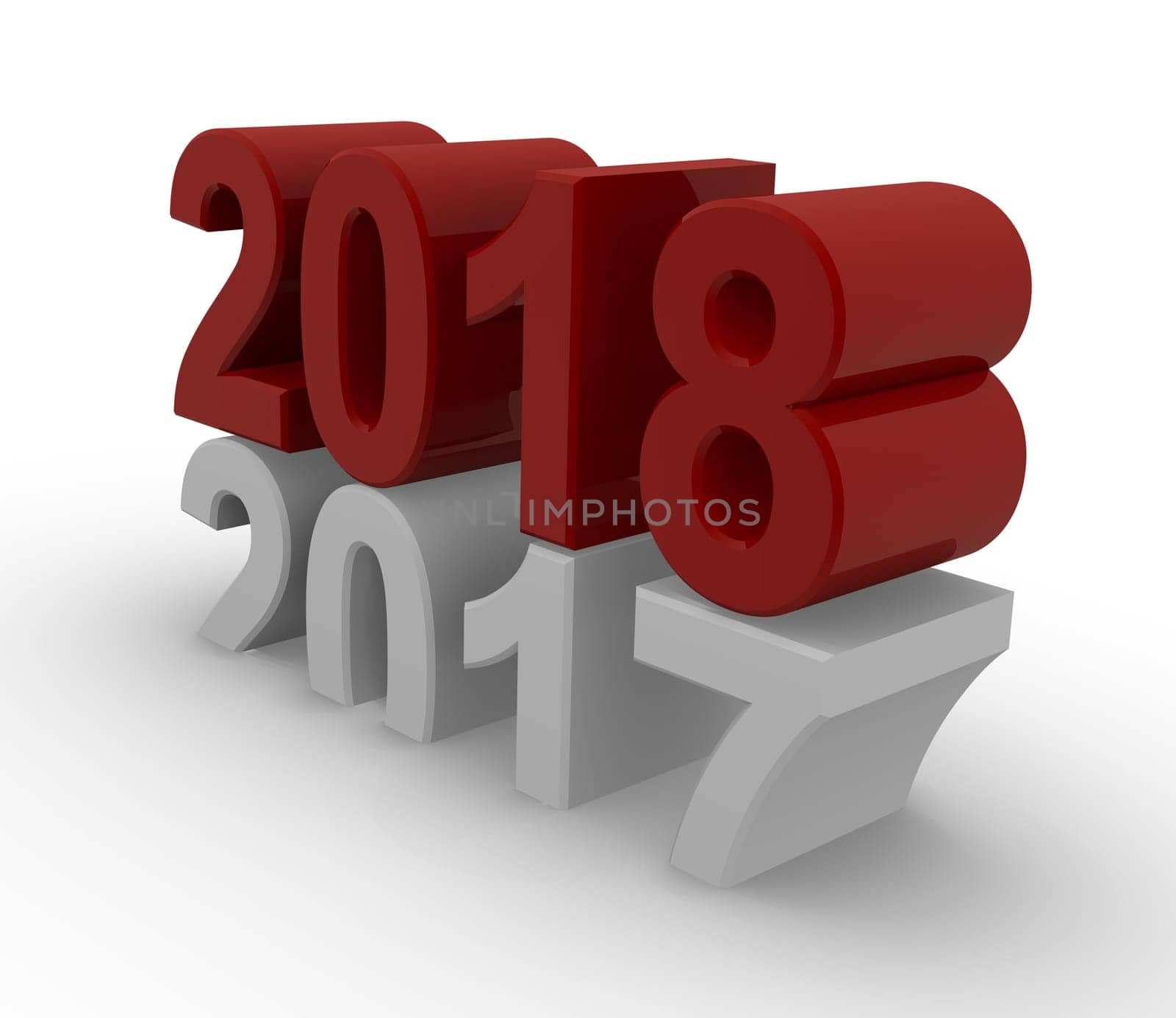 New Year 2018 concept 3d image on a white background, 3d rendering