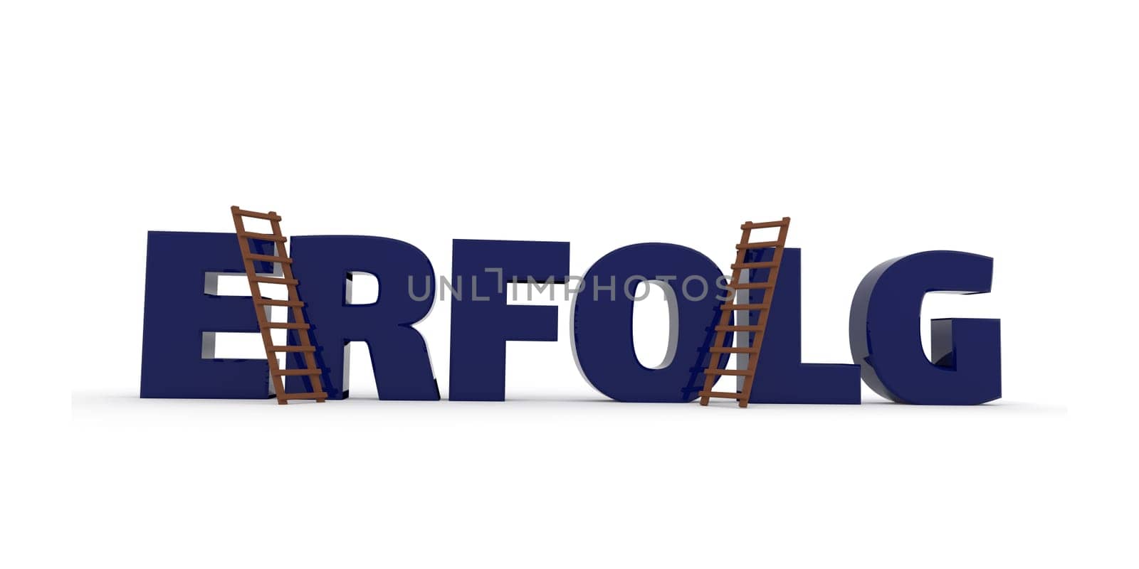 The German word success with two ladders on a white background, business concept image, 3d rendering