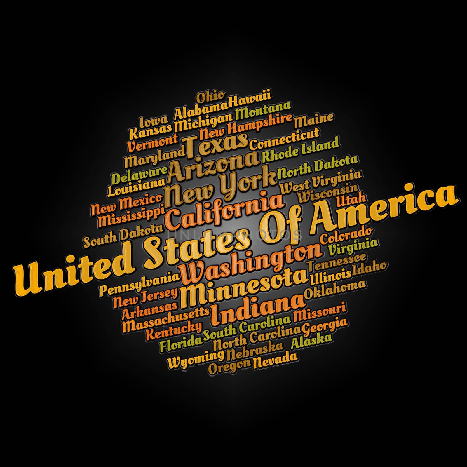 United States cities word cloud text concept