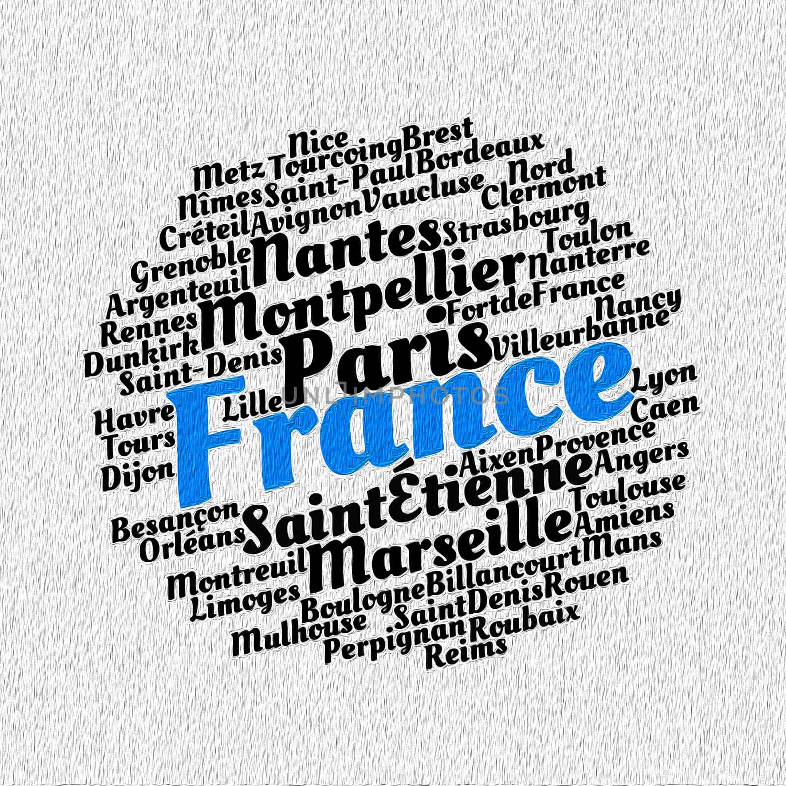 Localities in France word cloud concept
