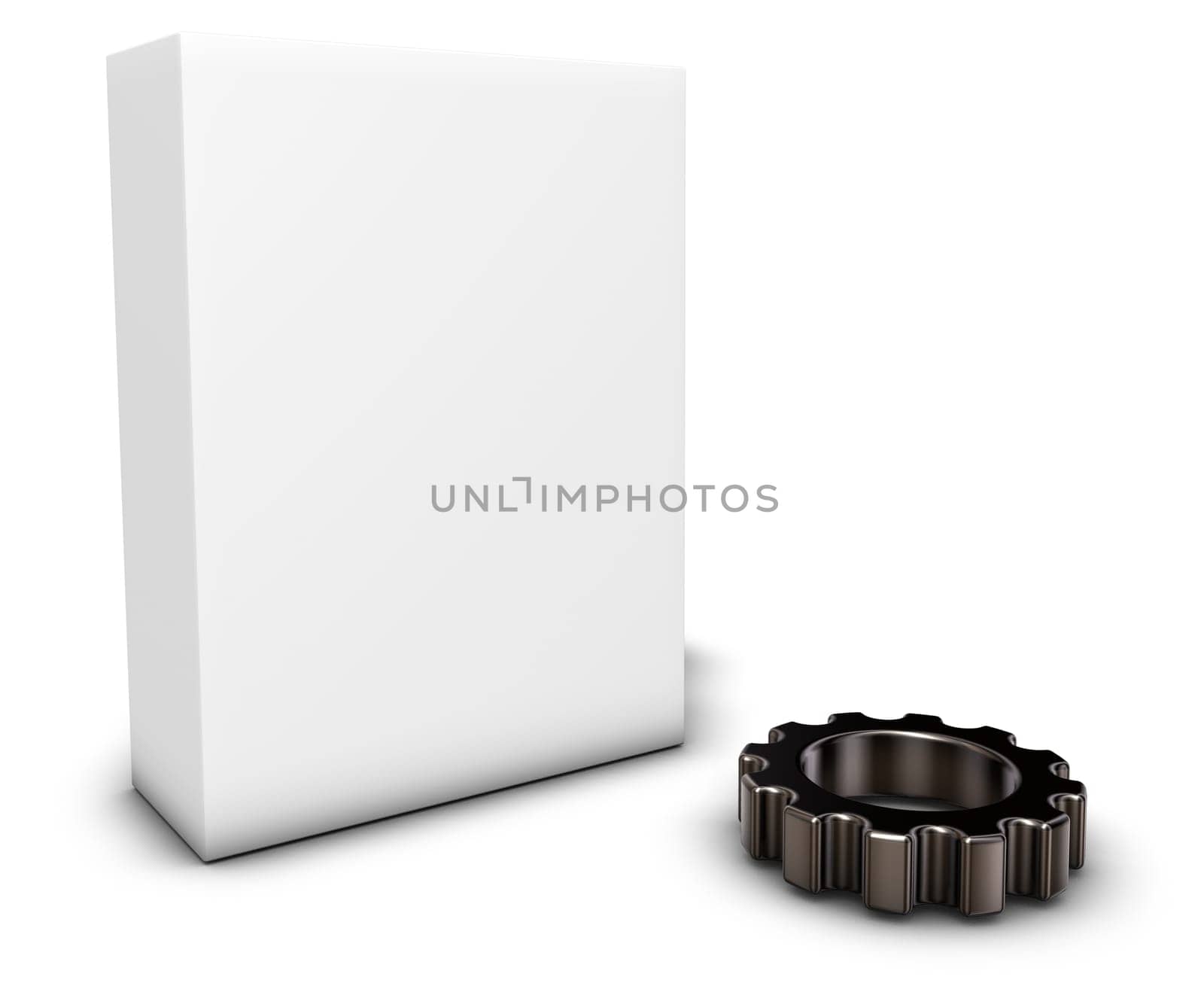 white box and gear on white background - 3d rendering
