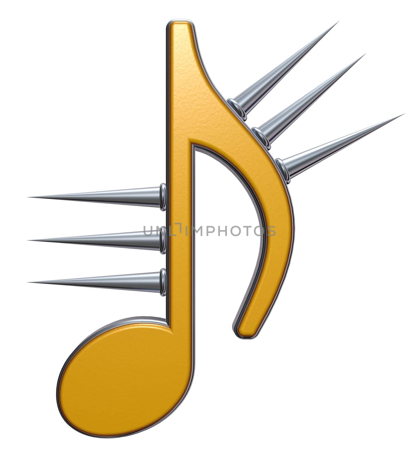 music note with spikes on white background - 3d illustration