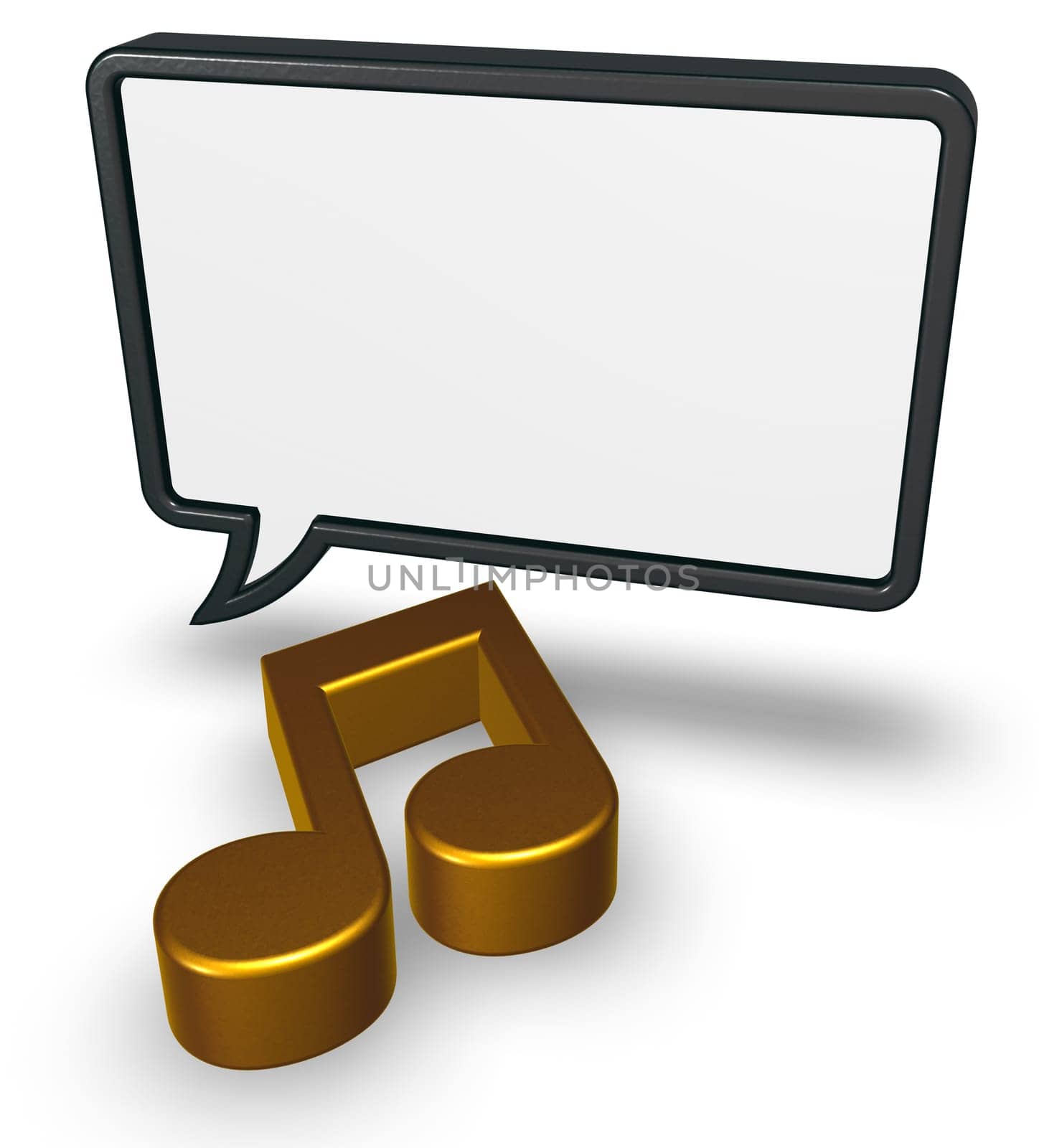 speech bubble and music note on white background - 3d rendering