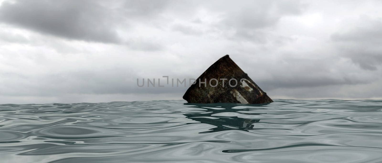 3d illustration of a rusty barrel floating into the sea
