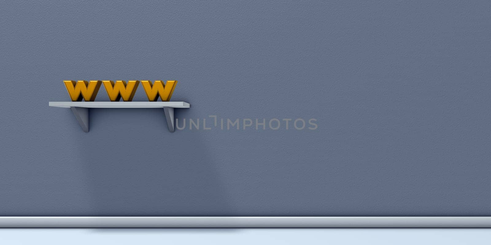 the letters www on shelf on gray wall - 3d rendering