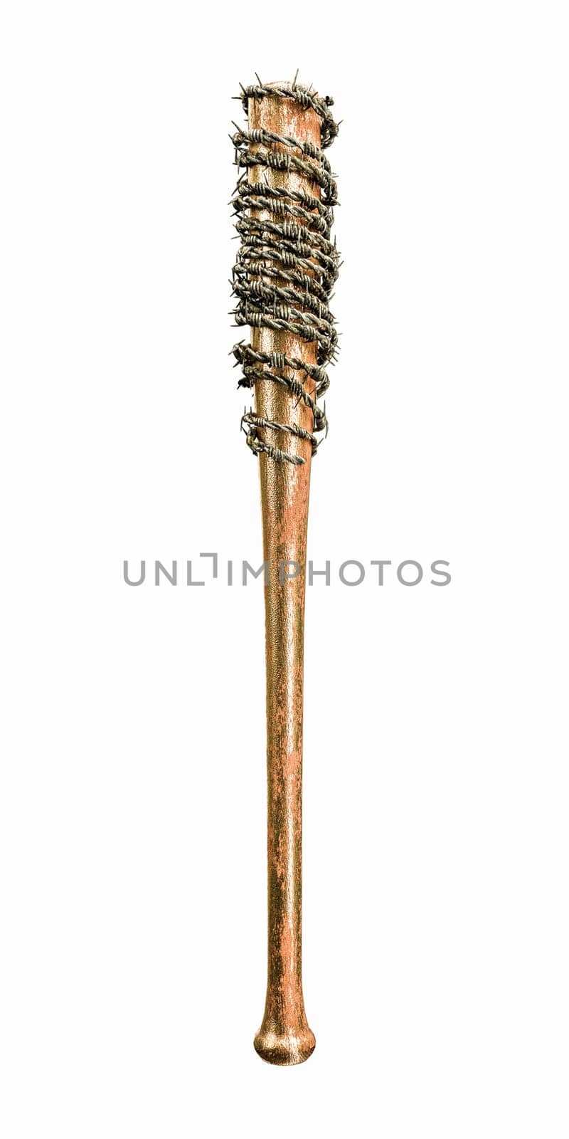 3d illustration of baseball bat with barbed wire isolated on white background