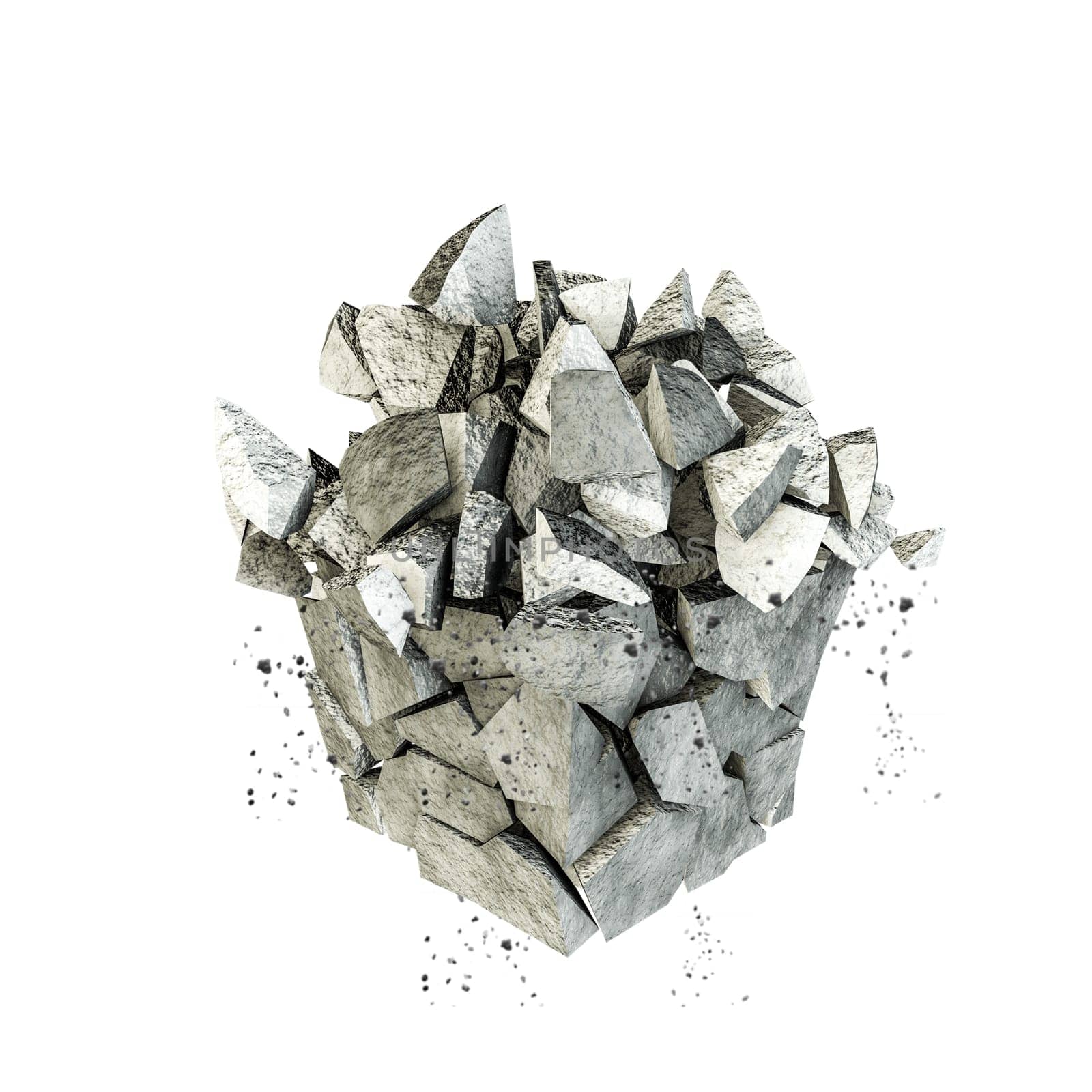 3d illustration of a broken rock isolated on white background