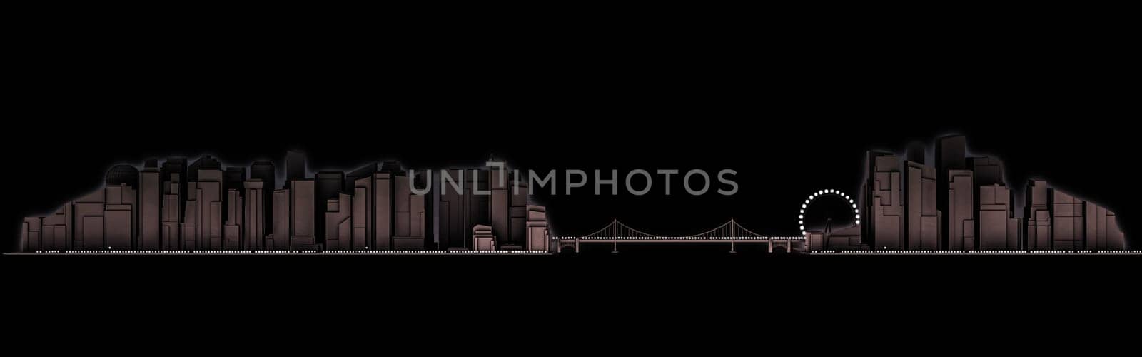 3d illustration of a city skyline isolated on black background