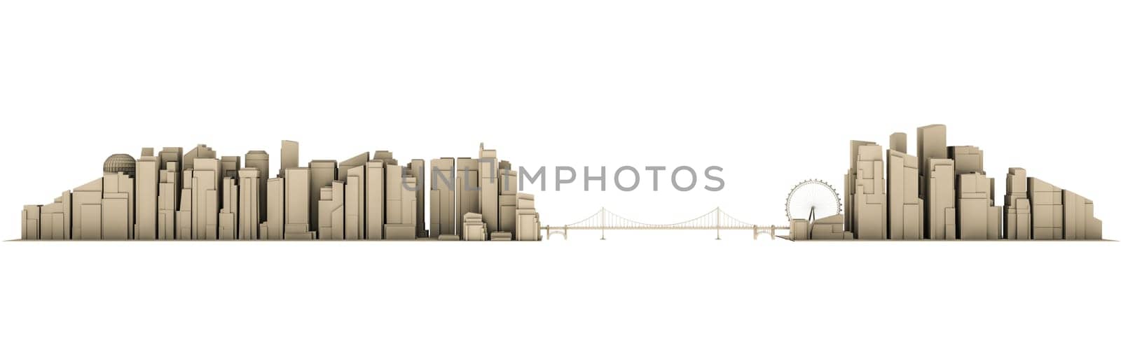 3d illustration of a city skyline isolated on white background
