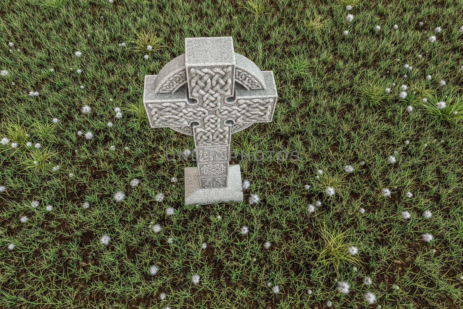 3d illustration of celtic cross in a cemetery