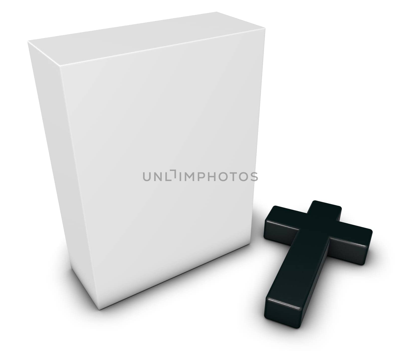 Christian cross and white box - 3d rendering
