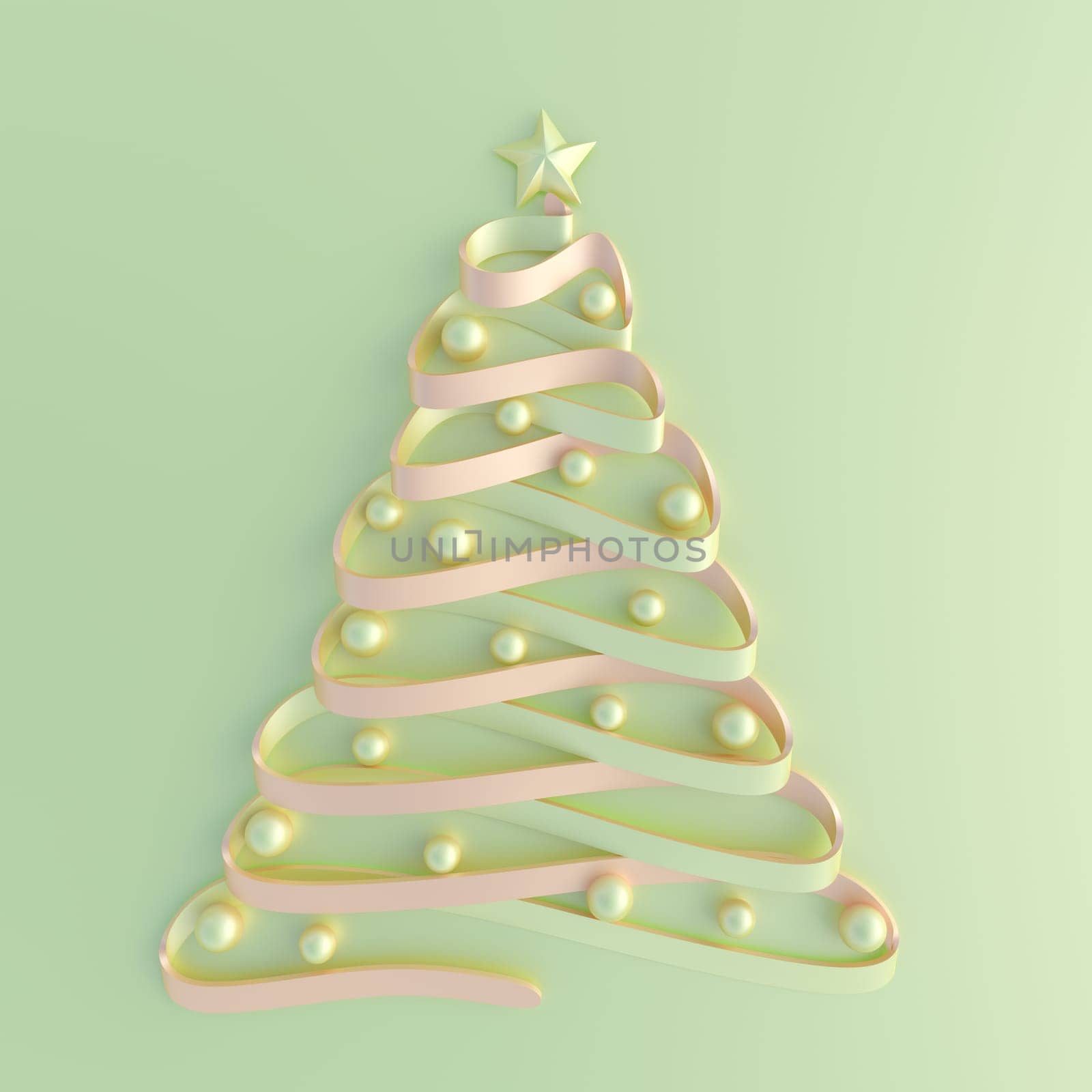 3D illustration. Concept image of a christmas tree shaped ribbon in pastel colors.