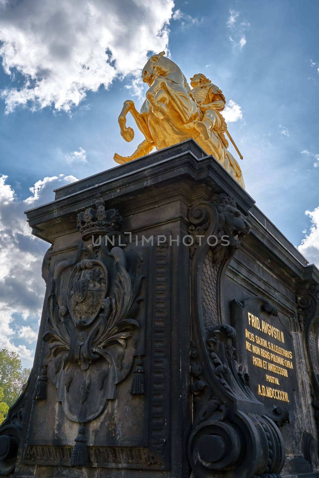 the golden rider in the city center of Dresden. The Saxon Elector August the Strong is depicted. The monument was unveiled in 1736