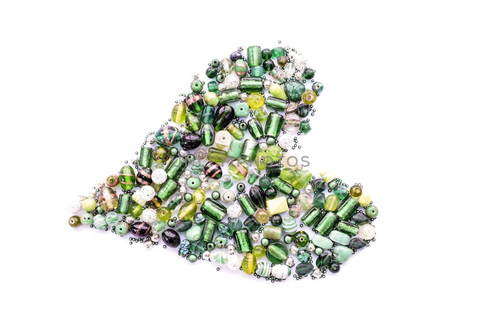 collection of green glass beads in the shape of a heart