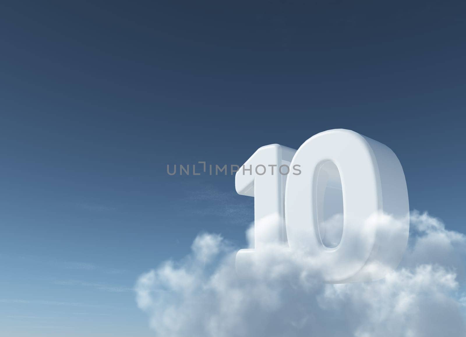 the number 10 on clouds - 3d rendering