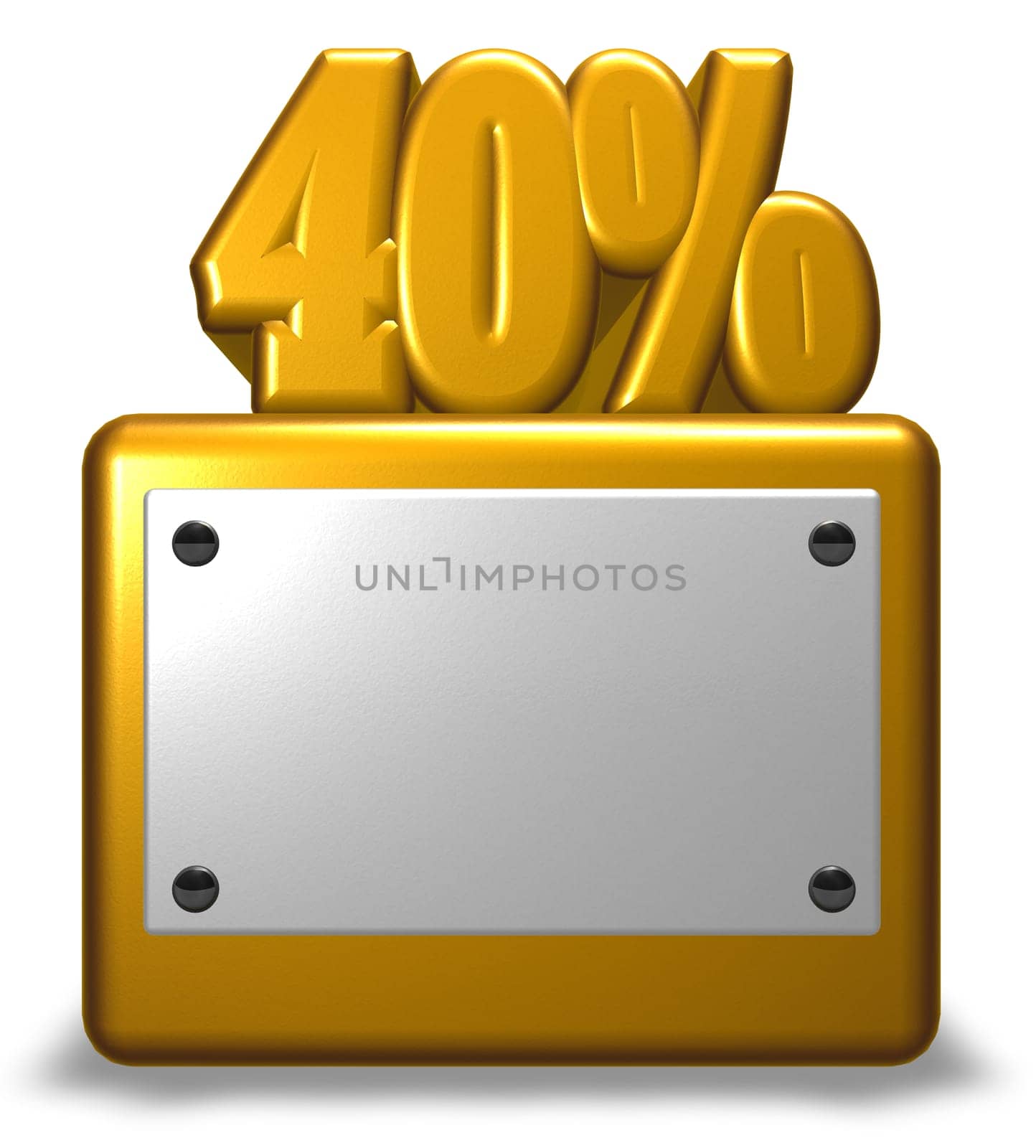 the number forty and percent sign on socket - 3d rendering