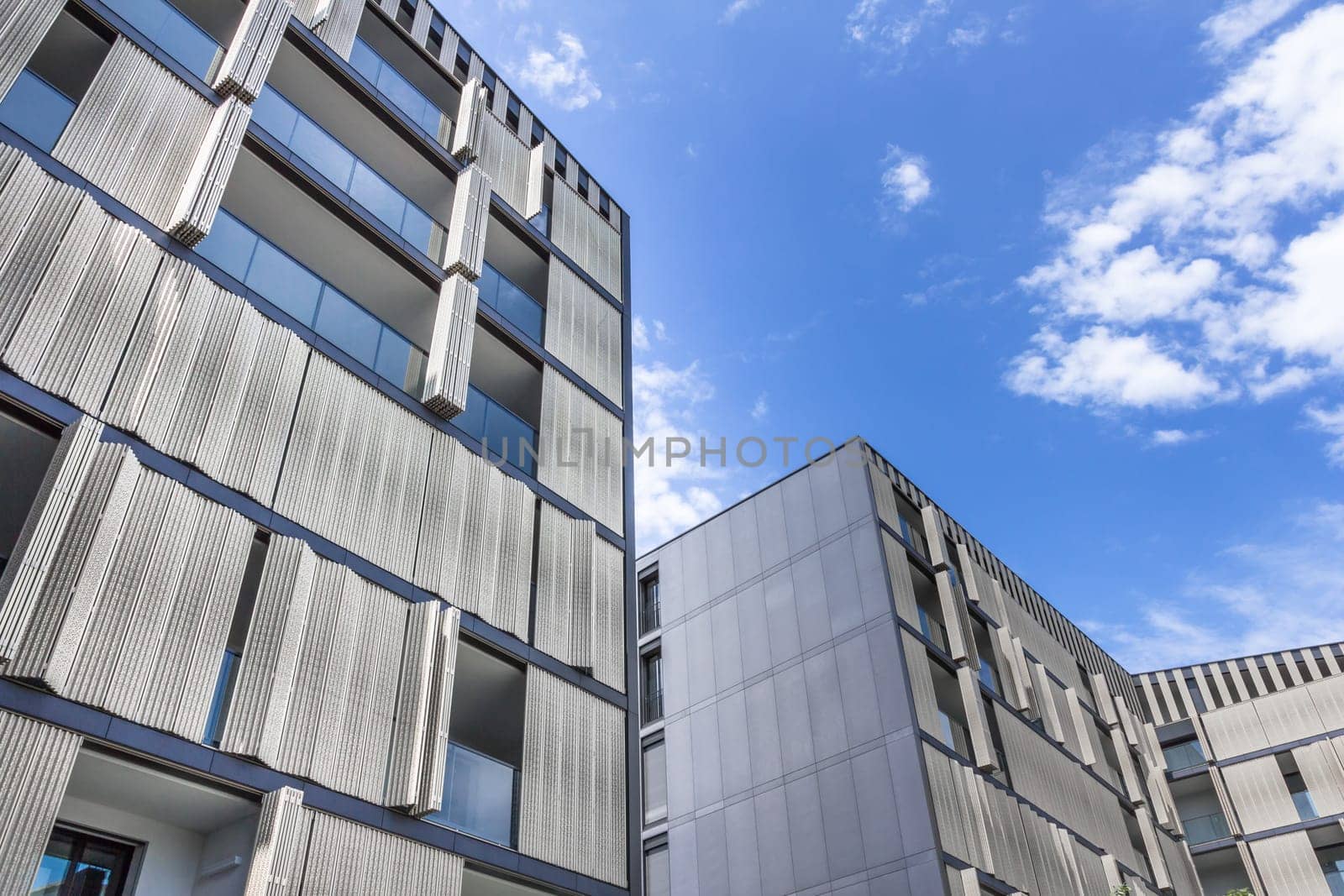 Modern buildings in a sunny day. Bottom view.