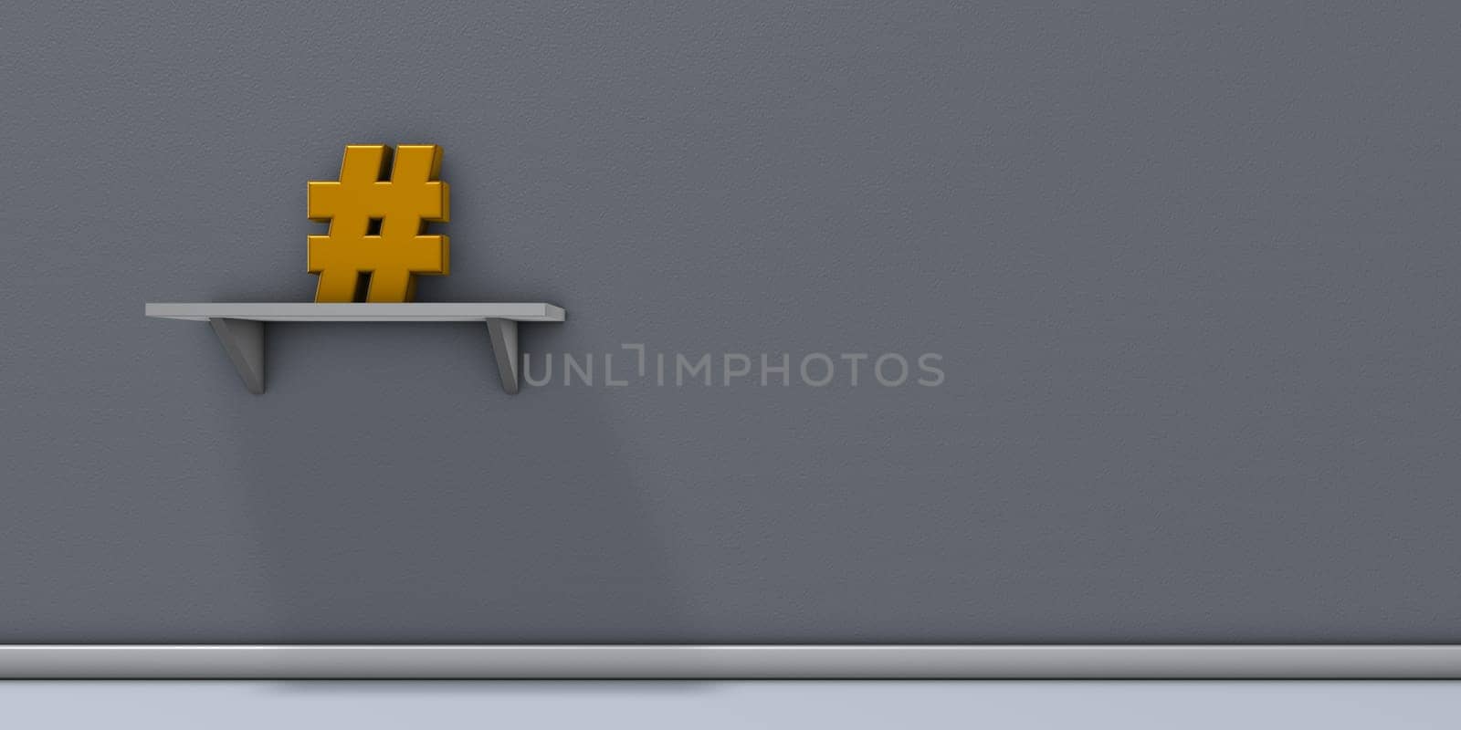 hashtag symbol on shelf on grey wall - 3d rendering