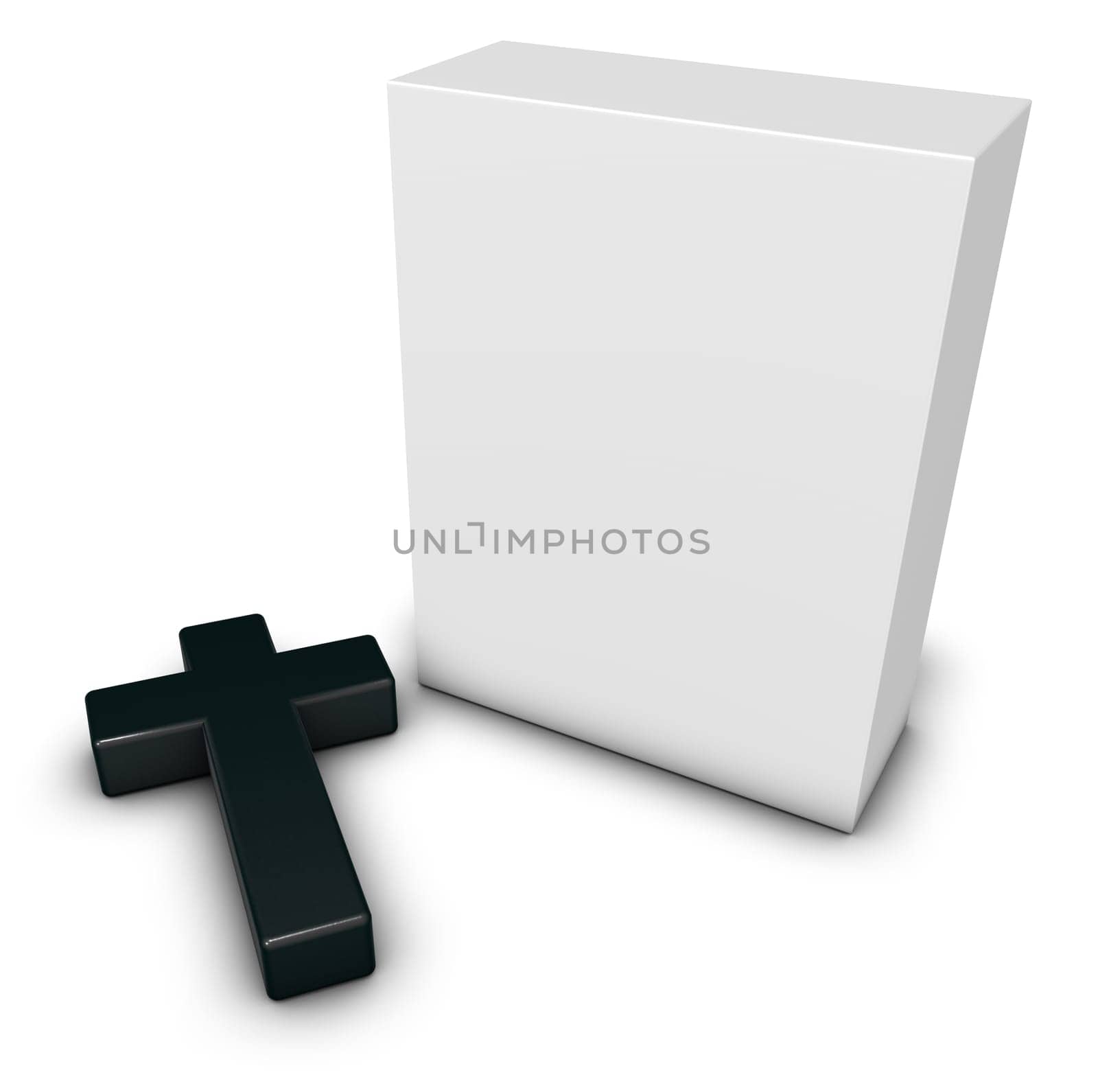 Christian cross and white box - 3d rendering