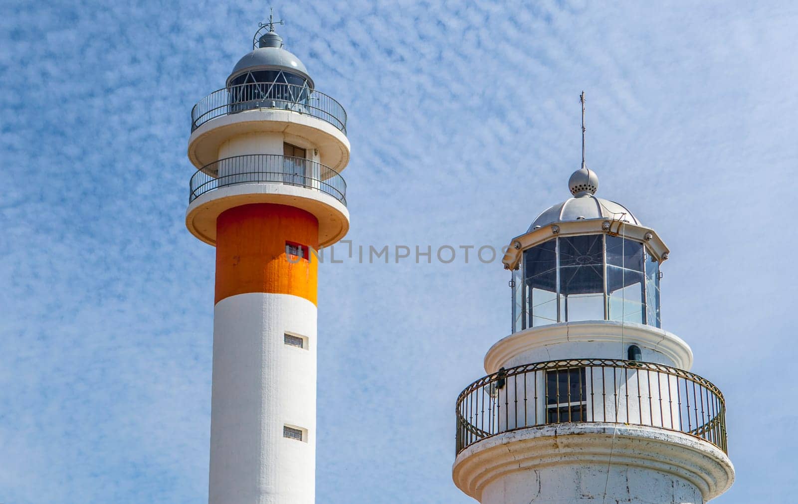 Two lighthouses in El Rompido, Cartaya, Costa de la Luz, Huelva region, Andalucia, Spain, Europe