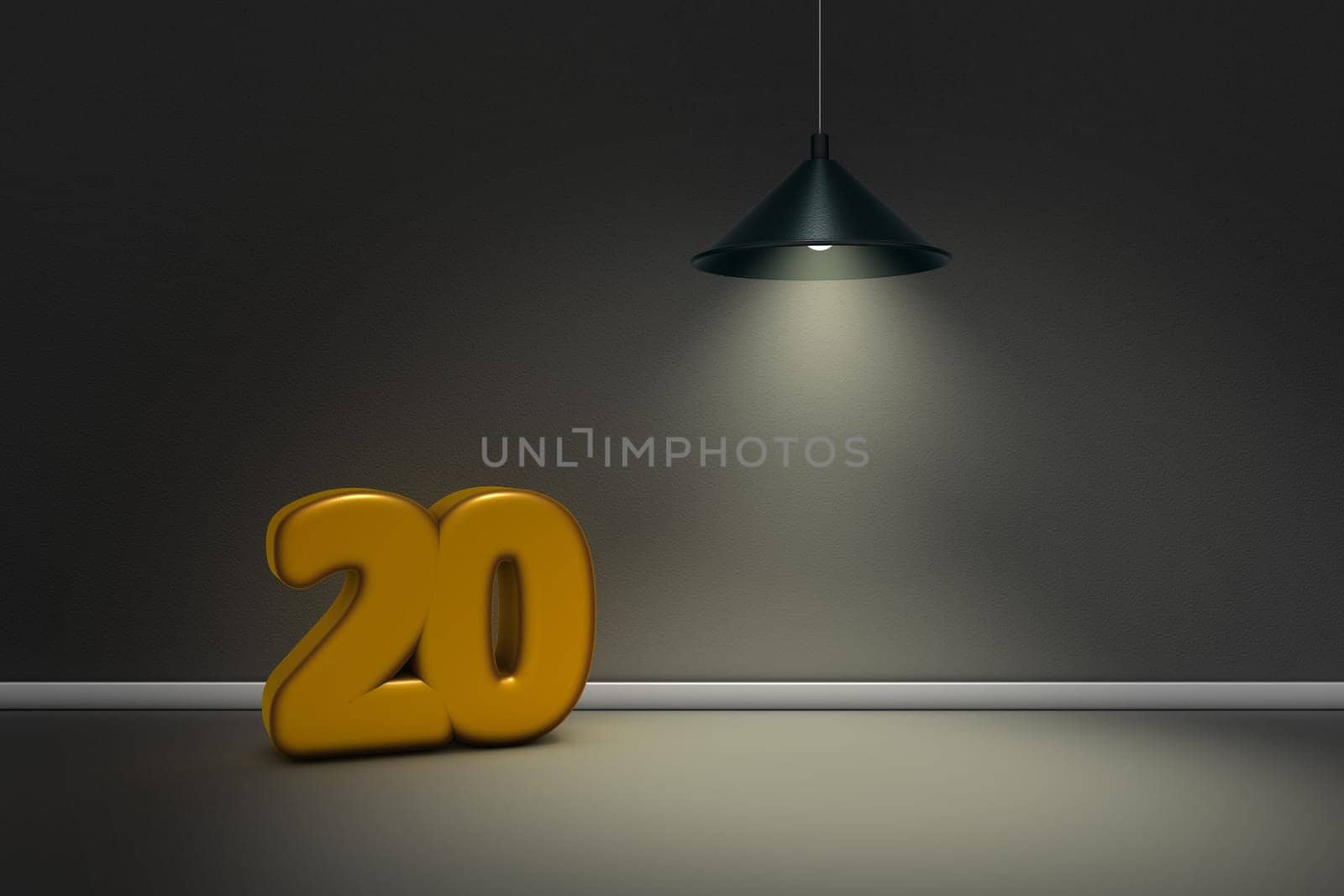 the number twenty under a lamp - 3d rendering