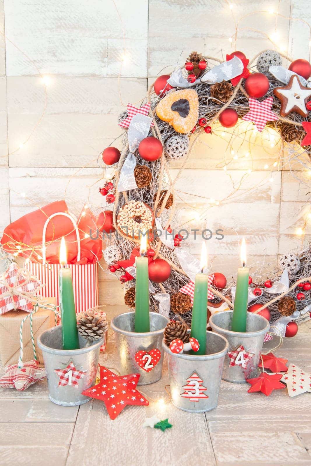 Traditional decoration with candles for Christmas