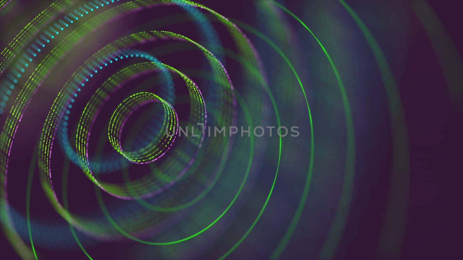 3D Illustration. Abstract image, holographic circles in connection points.