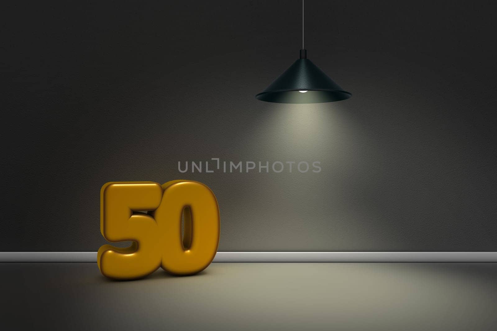 the number fifty under a lamp - 3d rendering