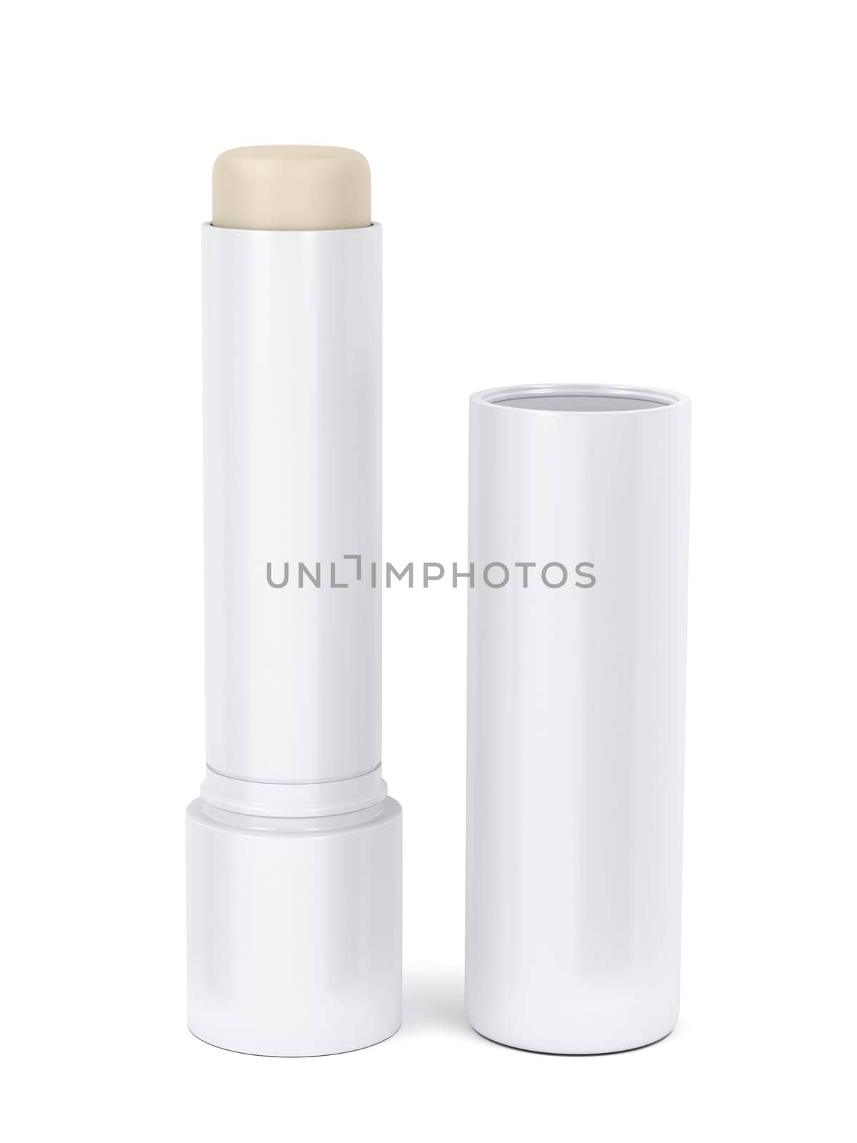 Open lip balm stick on white background