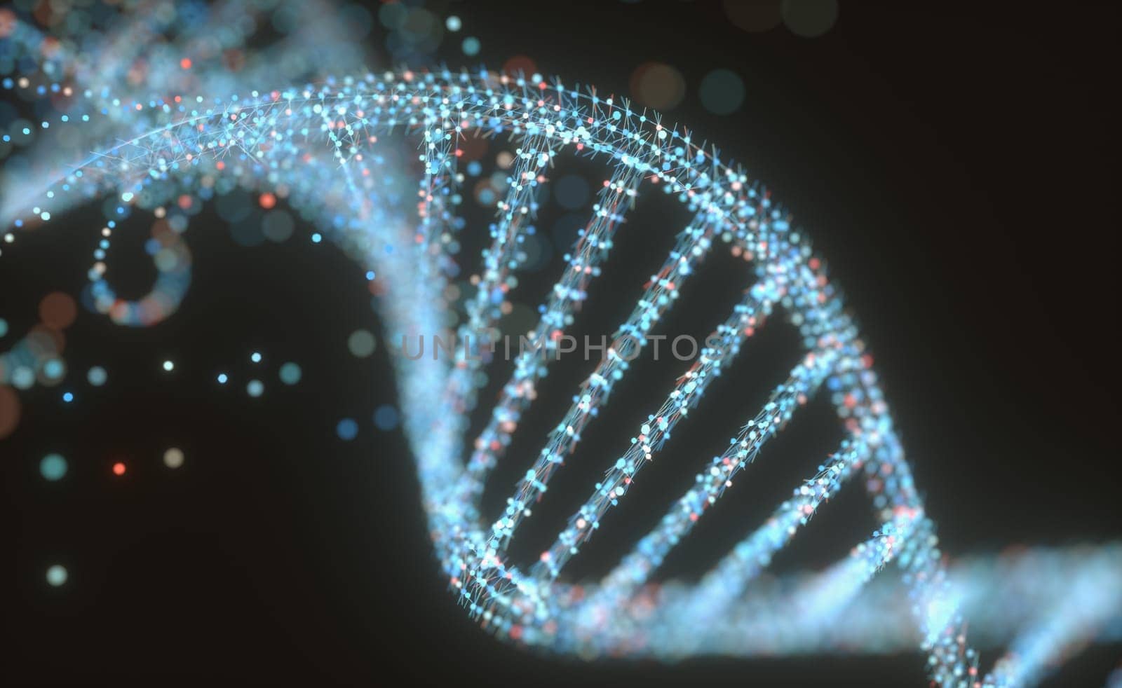 3D illustration. Colorful DNA molecule. Concept image of a structure of the genetic code.