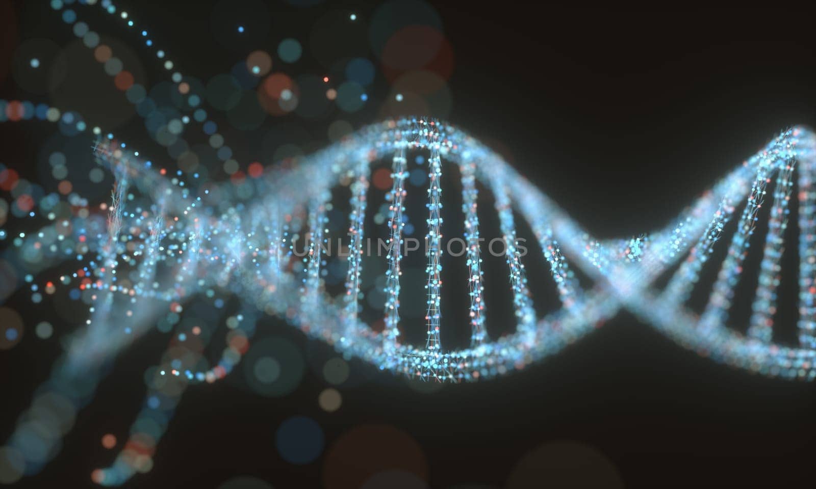 3D illustration. Colorful DNA molecule. Concept image of a structure of the genetic code.