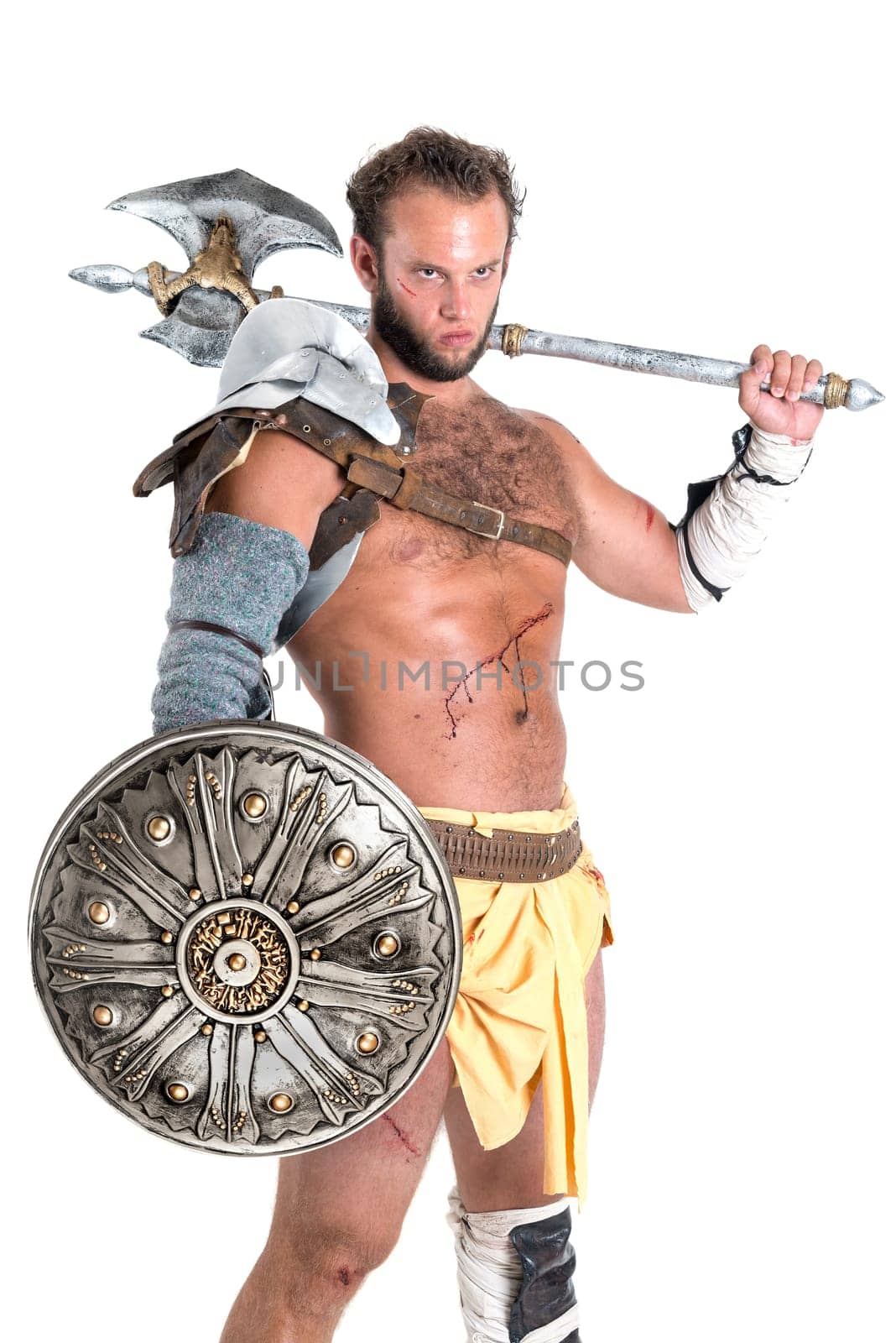 Ancient warrior or Gladiator isolated in a white background