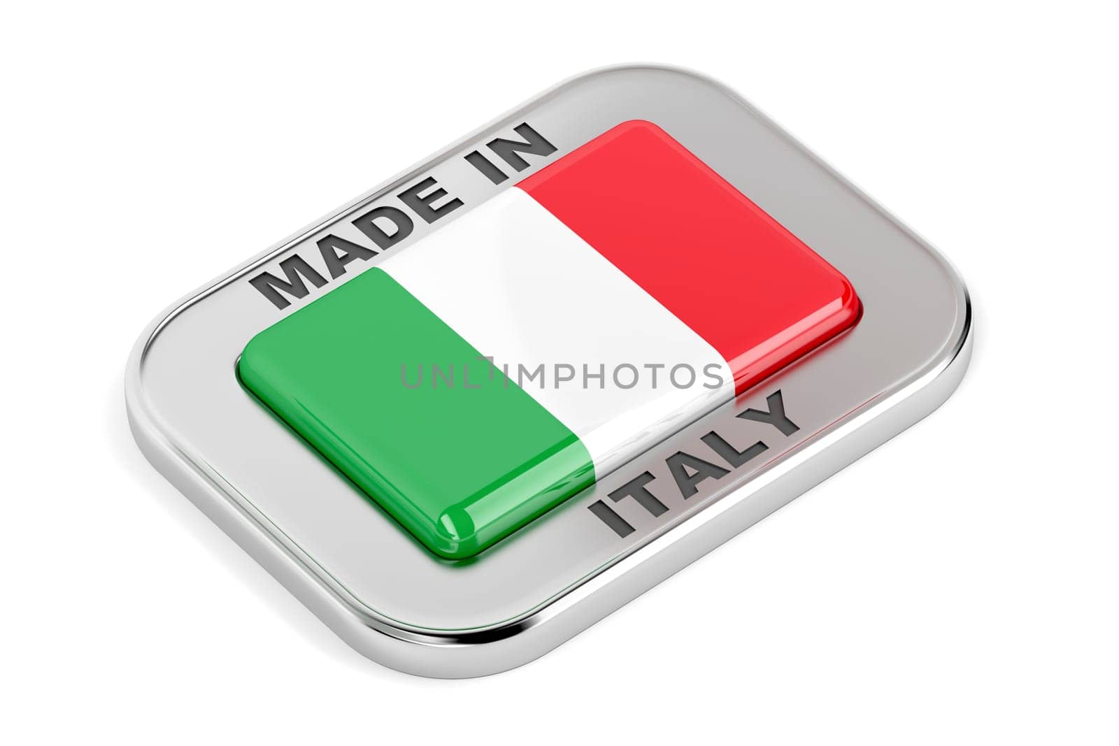 Silver badge with text Made in Italy on white background