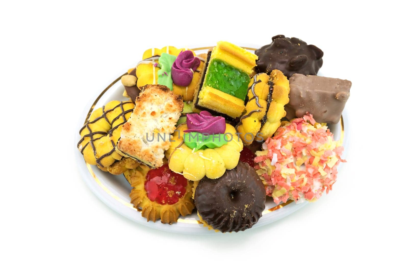 Christmas biscuits on a white background,biscuits and cookies on an elegant plate