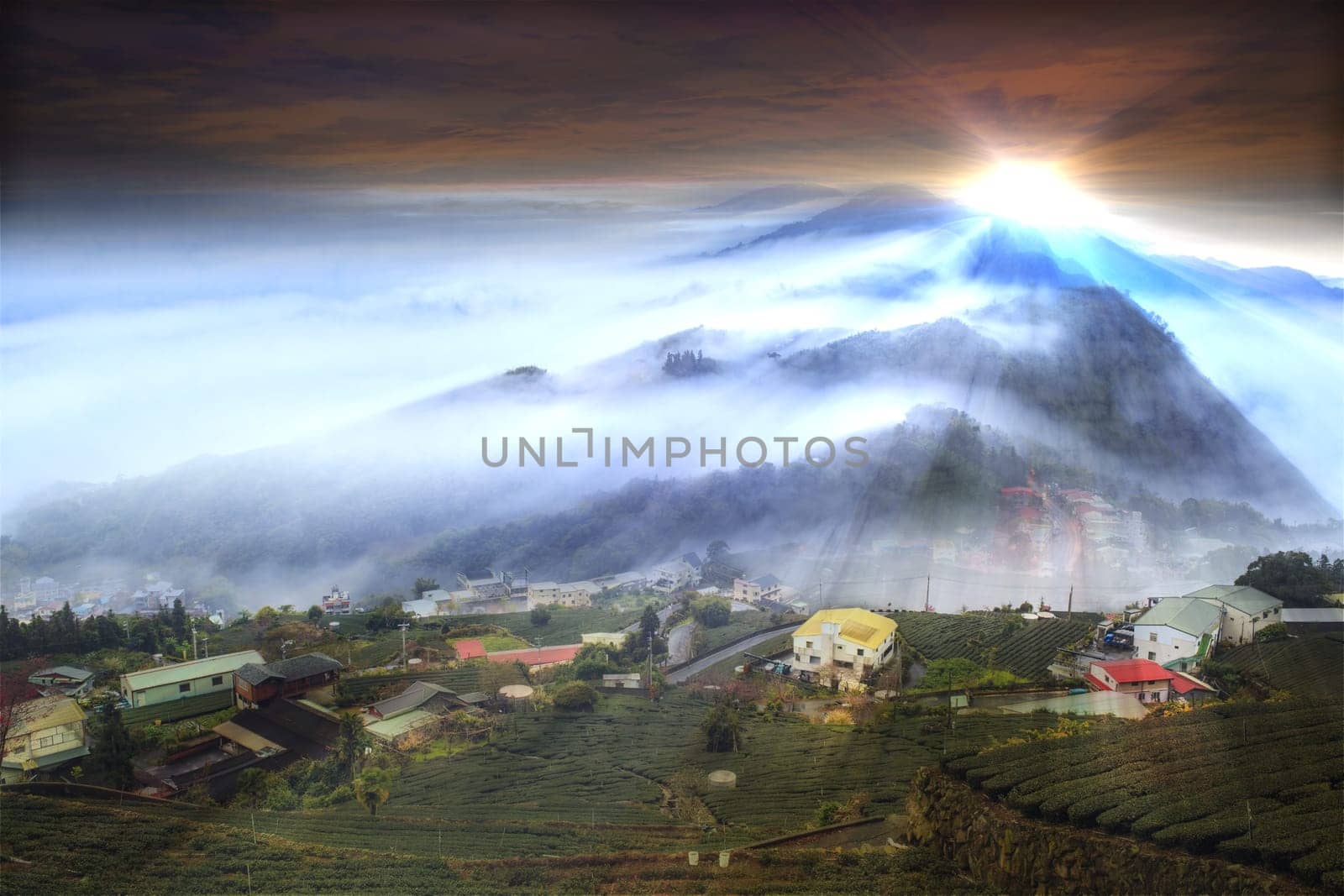 The beautiful mountain view with nice lighting and cloud