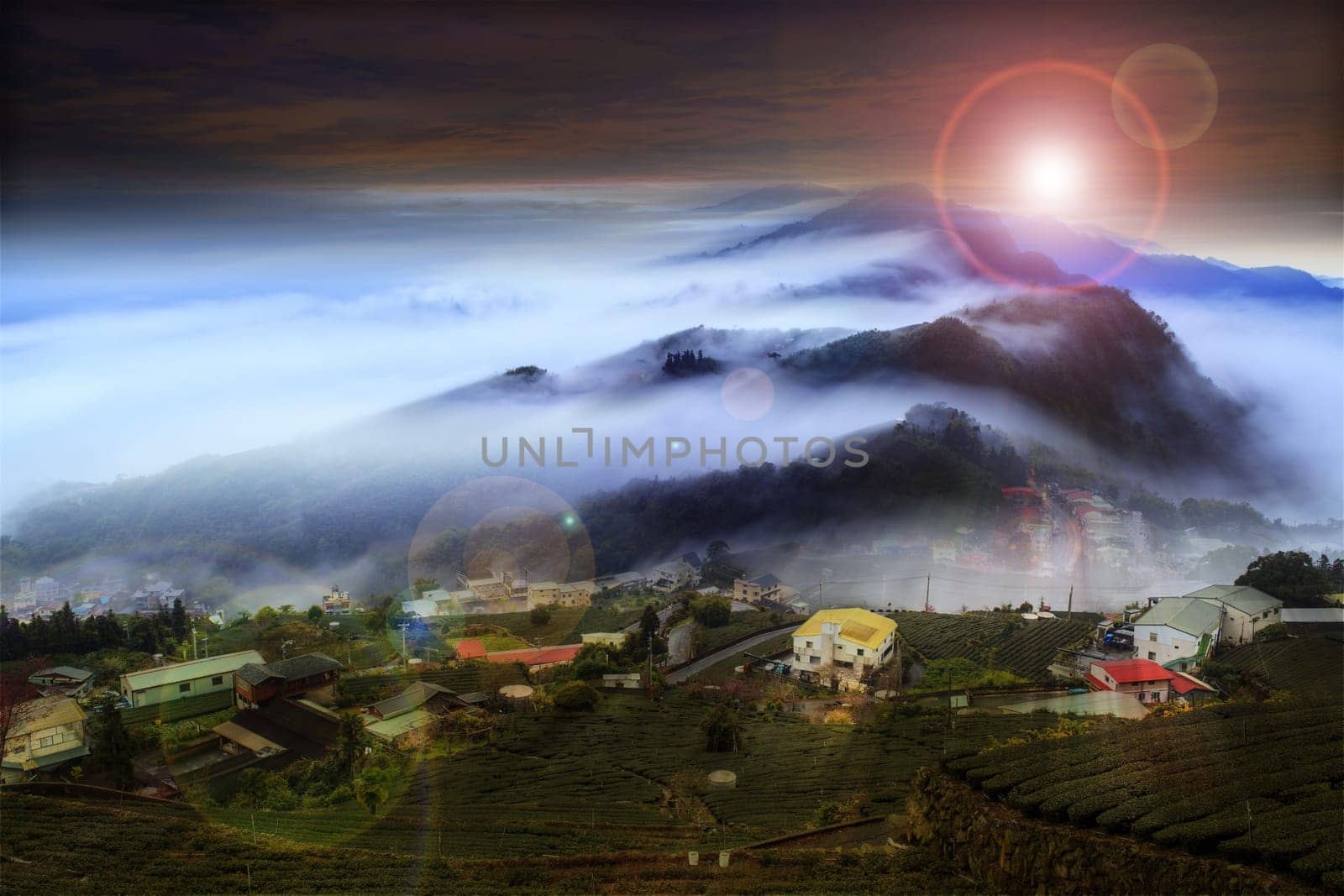 The beautiful mountain view with nice lighting and cloud