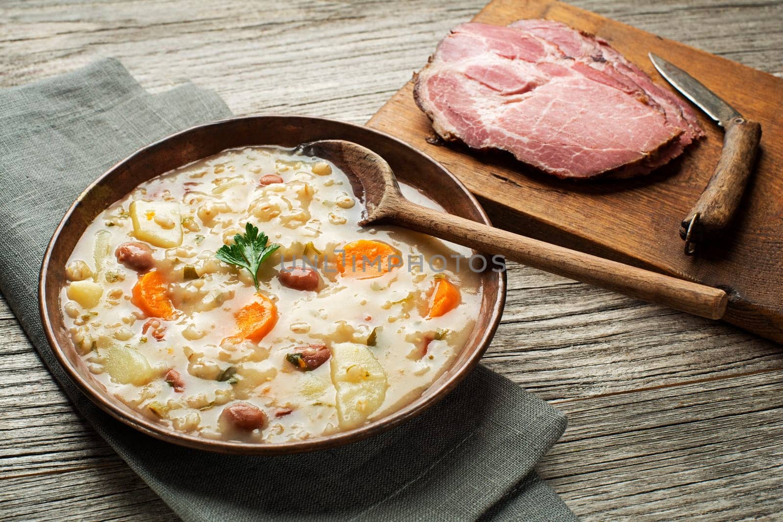 Barley porridge boiled with beans potato and carrot