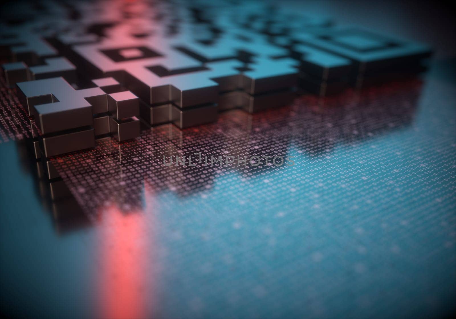 Quick response code (QR Code) in 3D dimension that reflects the red light reader.