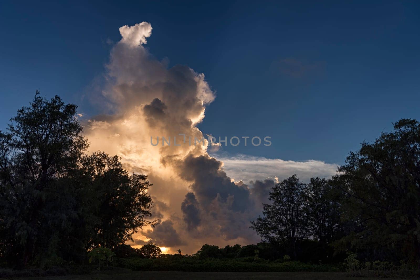 Clouds illuminated by the setting sun on Bird Island,Seychelles,Indian Ocean