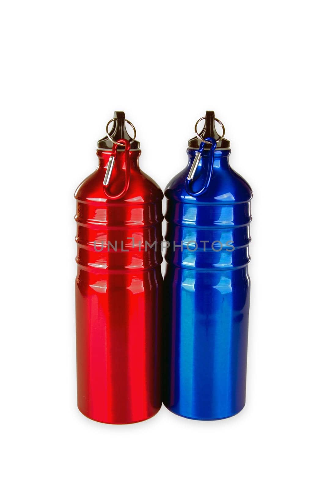Beverage bottles made of aluminium exposed on a white background