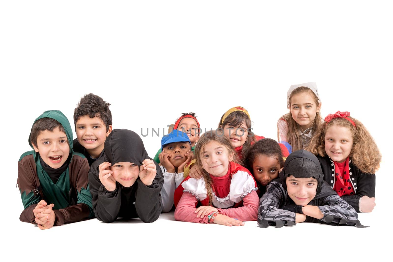 Group of kids in Halloween/Carnaval costumes isolated